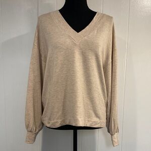 Travis Mathew V-Neck Pullover Long Full Sleeve Athleisure Sand Beige Size Small
